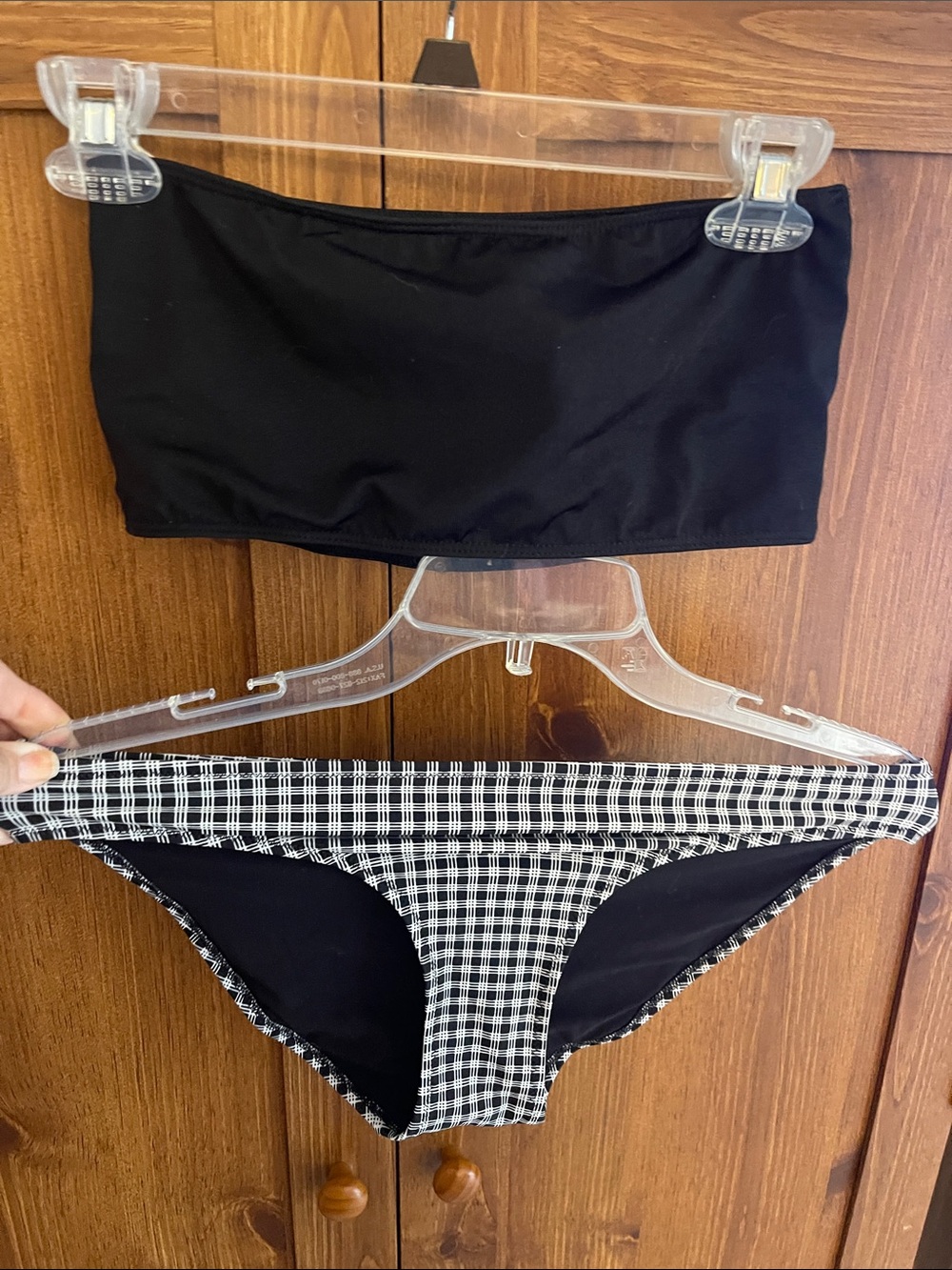 aerie Black Bandeau Top with Black & White Check Bikini Bottoms